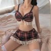 Bộ Cosplay Váy Sọc Caro Phối Ren