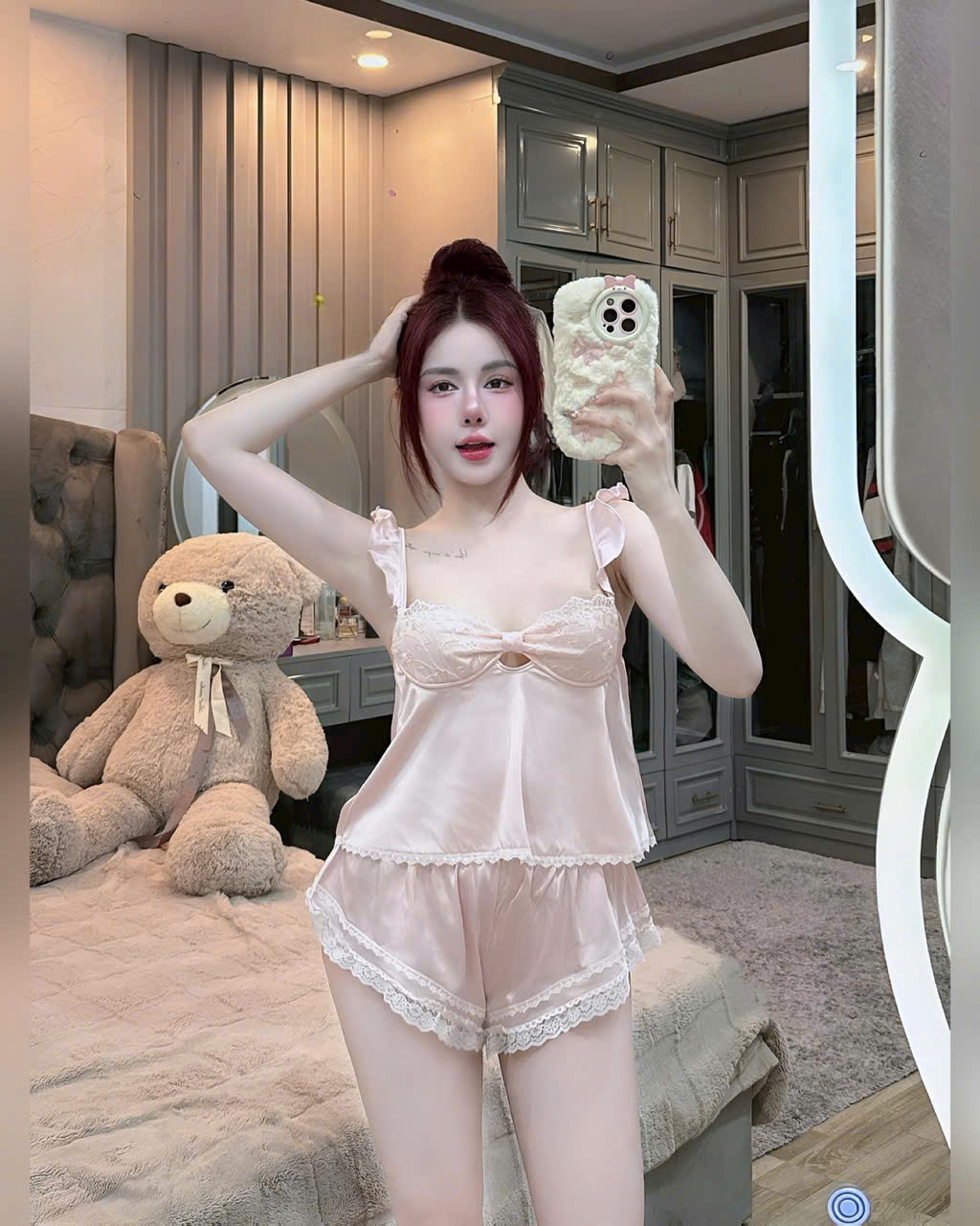 Bộ Đồ Ngủ Lụa Dây Nơ