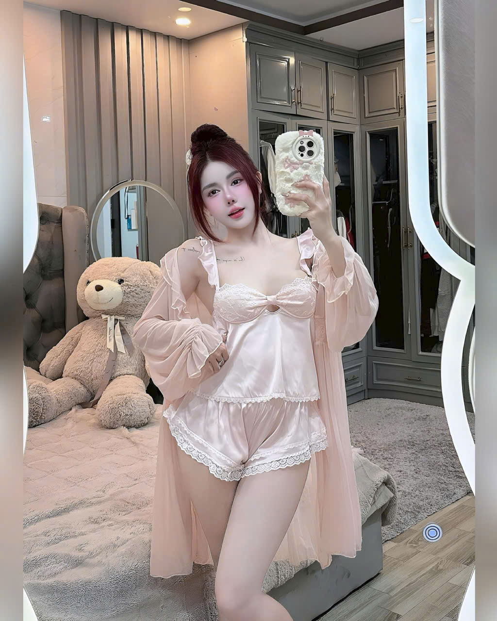 Bộ Đồ Ngủ Lụa Dây Nơ